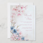Diepblauw Roze Romantische Sakura Gouden Lijst Tro Kaart (Voorkant)