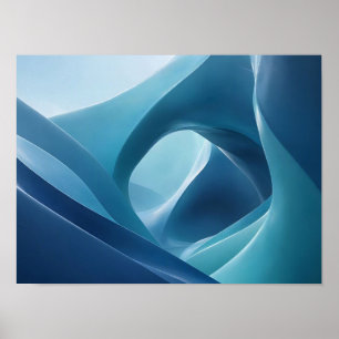 Diepblauw sculpturaal vloeiende abstracte wandkuns poster