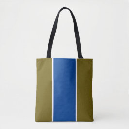 Diepblauw Wit Verticaal Racing Strepen Op Olive Tote Bag