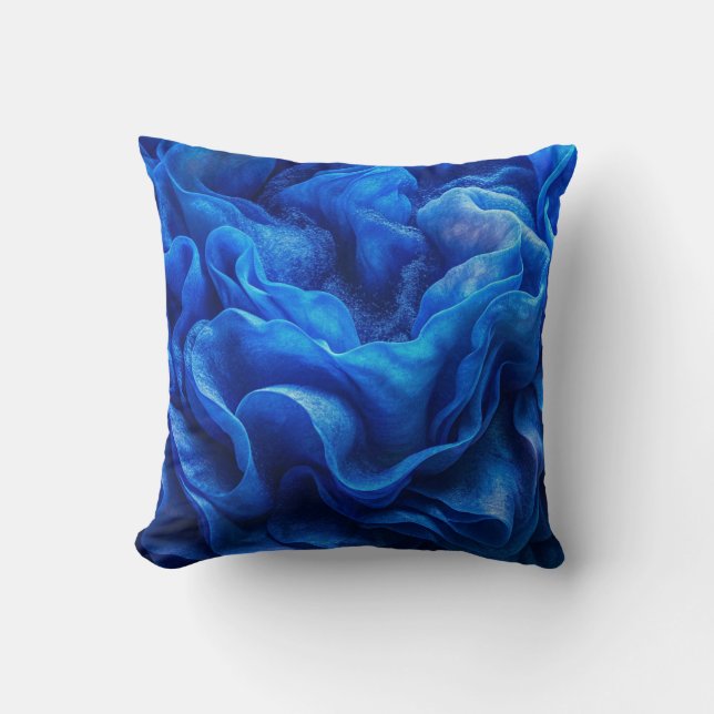 "Diepblauwe Abstracte Golf Worp Kussen (Voorkant)