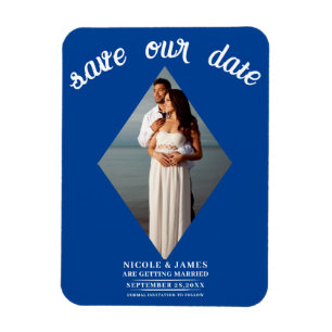 Diepblauwe Diamant Foto Bruiloft Save the Date Magneet