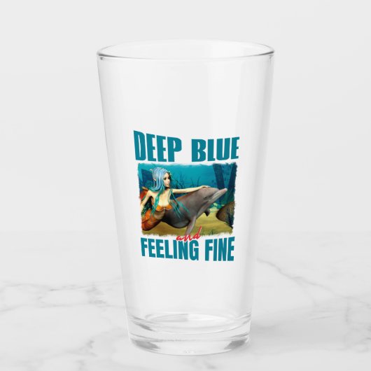 Diepblauwe en fijne zeemeermin dolfijn kunst glas (Voorkant)