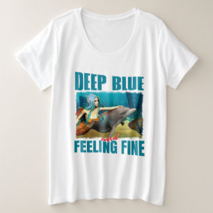 Diepblauwe en fijne zeemeermin dolfijn kunst grote maat t-shirt