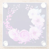 Diepblauwe en roze bloemen glazen onderzetter (Achterkant)
