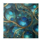 Diepblauwe en turquoise golven met gouden wervelin tegeltje (Voorkant)