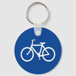 Diepblauwe en witte fiets omlijning sleutelhanger