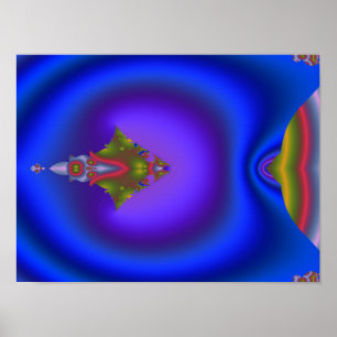 Diepblauwe fractal poster