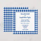 Diepblauwe Gingham Landelijke Bruiloft Kaart (Voorkant / Achterkant)