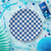 Diepblauwe Gingham Landelijke Bruiloft Papieren Bordje (Feest)