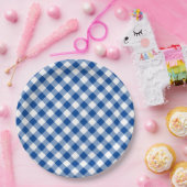 Diepblauwe Gingham Landelijke Bruiloft Papieren Bordje (Feest)