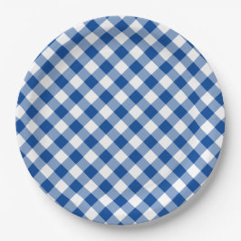 Diepblauwe Gingham Landelijke Bruiloft Papieren Bordje