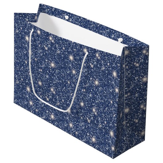 Diepblauwe Glitter Verjaardag Groot Cadeauzakje (Voorkant Gekanteld)
