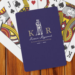 Diepblauwe Golfspeler Klassieke Golfer Pokerkaarten