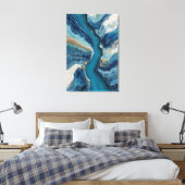 Diepblauwe Gouden Ader Abstracte Oceaan Canvas Afdruk (Insitu (Slaapkamer))