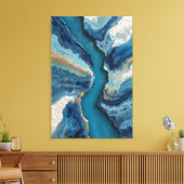 Diepblauwe Gouden Ader Abstracte Oceaan Canvas Afdruk (Insitu (Woonkamer))