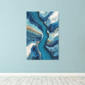 Diepblauwe Gouden Ader Abstracte Oceaan Canvas Afdruk (Insitu (Houten vloer))