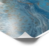 Diepblauwe Gouden Ader Abstracte Oceaan Foto Afdruk (Hoek)