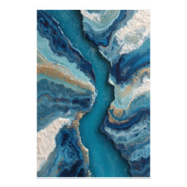 Diepblauwe Gouden Ader Abstracte Oceaan Foto Afdruk