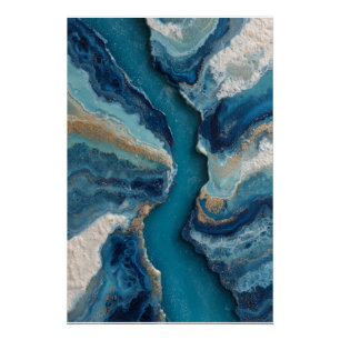 Diepblauwe Gouden Ader Abstracte Oceaan Perfect Poster