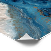 Diepblauwe Gouden Ader Abstracte Oceaan Perfect Poster (Hoek)