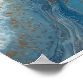 Diepblauwe Gouden Ader Abstracte Oceaan Poster (Hoek)