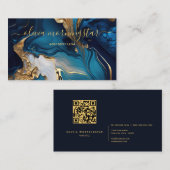 Diepblauwe gouden agaat marmeren QR-code Visitekaartje (Voorkant / Achterkant)