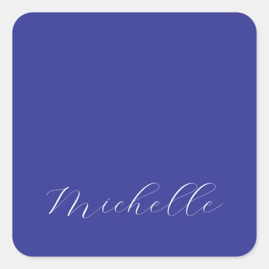 Diepblauwe Kleur Eenvoudige Moderne Eigen Naam Cal Vierkante Sticker (Voorkant)