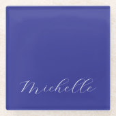 Diepblauwe kleur Plain Moderne Eigen Naam Kalligra Glazen Onderzetter (Voorkant)