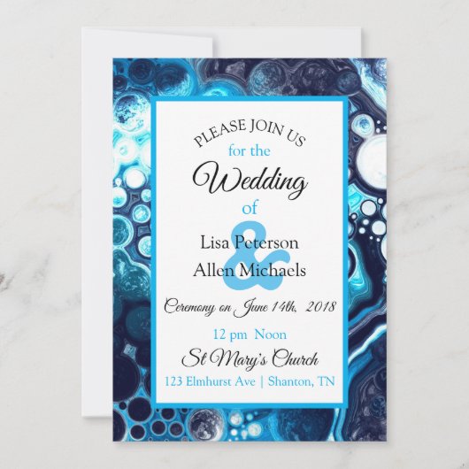 Diepblauwe knikker vloeibare kunst uitnodiging (Voorkant)