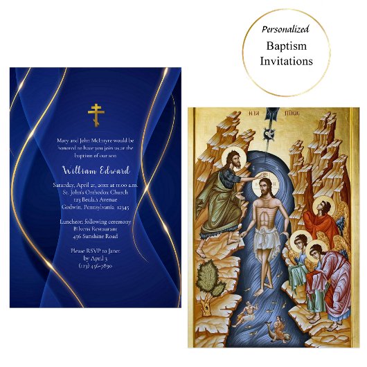 Diepblauwe Metallic Gouden Orthodoxe Christelijke  Kaart