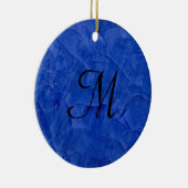 Diepblauwe namaak stenen monogram cirkel ornament (Rechts)