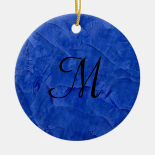 Diepblauwe namaak stenen monogram cirkel ornament