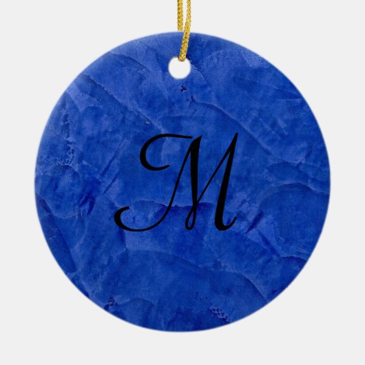 Diepblauwe namaak stenen monogram cirkel ornament (Voorkant)