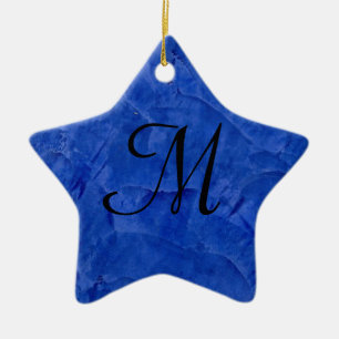 Diepblauwe namaak stenen monogram ster ornament