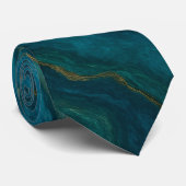 Diepblauwe Oceaan Marmer Agate Textuur Stropdas (Opgerold)