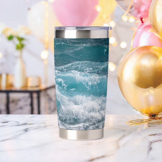 Diepblauwe Oceaangolf Aangepaste Afbeelding Gepers Geïsoleerde Drinkbeker (Vrijgezellenfeest)