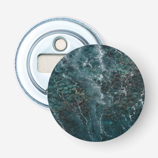 Diepblauwe oceaantstructuur button flesopener (Voorkant)