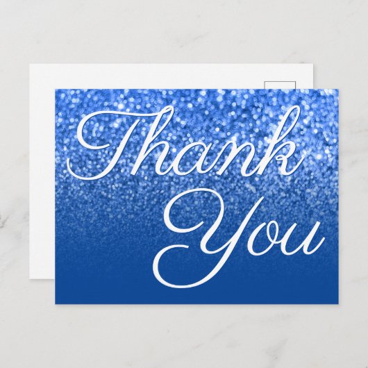Diepblauwe Ombre Bokeh Glitter Bedankt Briefkaart (Voorkant / Achterkant)