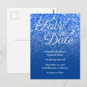 Diepblauwe Ombre Bokeh Glitter Bewaar de Datum Briefkaart (Voorkant / Achterkant)