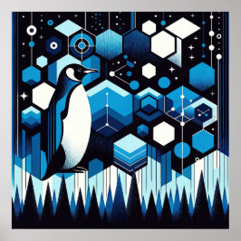 Diepblauwe pinguïn Koel IJs Sneeuw Winter Antarcti Poster