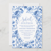Diepblauwe Rozen Digitale Uitnodiging Sweet Sixtee (Voorkant)