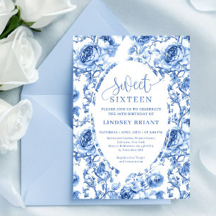 Diepblauwe Rozen Digitale Uitnodiging Sweet Sixtee