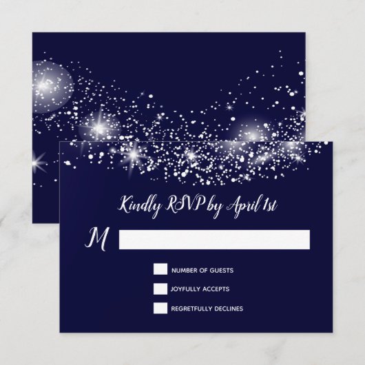 Diepblauwe sterrenhemel RSVP kaartje (Voorkant / Achterkant)