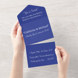 Diepblauwe Trouwuitnodiging | Stijlvolle Minimalis All In One Uitnodiging