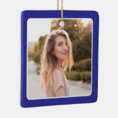 Diepblauwe vierkante foto dubbele rand afstudeerde keramisch ornament (Rechts)