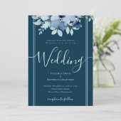 Diepblauwe waterverf bloemenelegante bruiloft kaart (Staand voorkant)