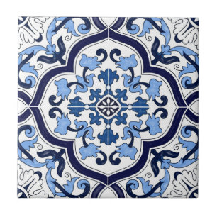 Diepblauwe Witte Bloemrijke Siciliaanse Majolica M Tegeltje