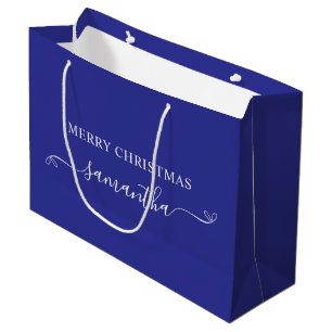 Diepblauwe Witte Kerst Merry Christmas Strik naam Groot Cadeauzakje