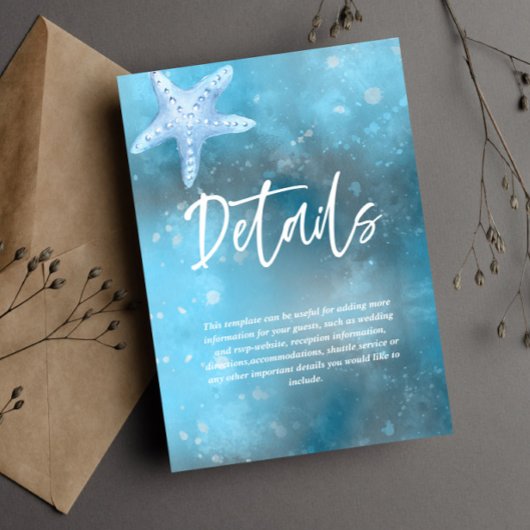 Diepblauwe Zee Zomer Bruiloft Bijlagekaart RSVP Kaartje