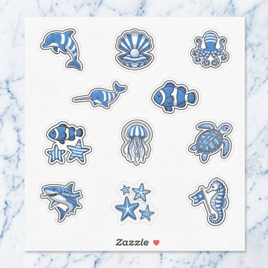 Diepblauwe Zeevaart Gestreepte Zeeleven Stickerbla Sticker